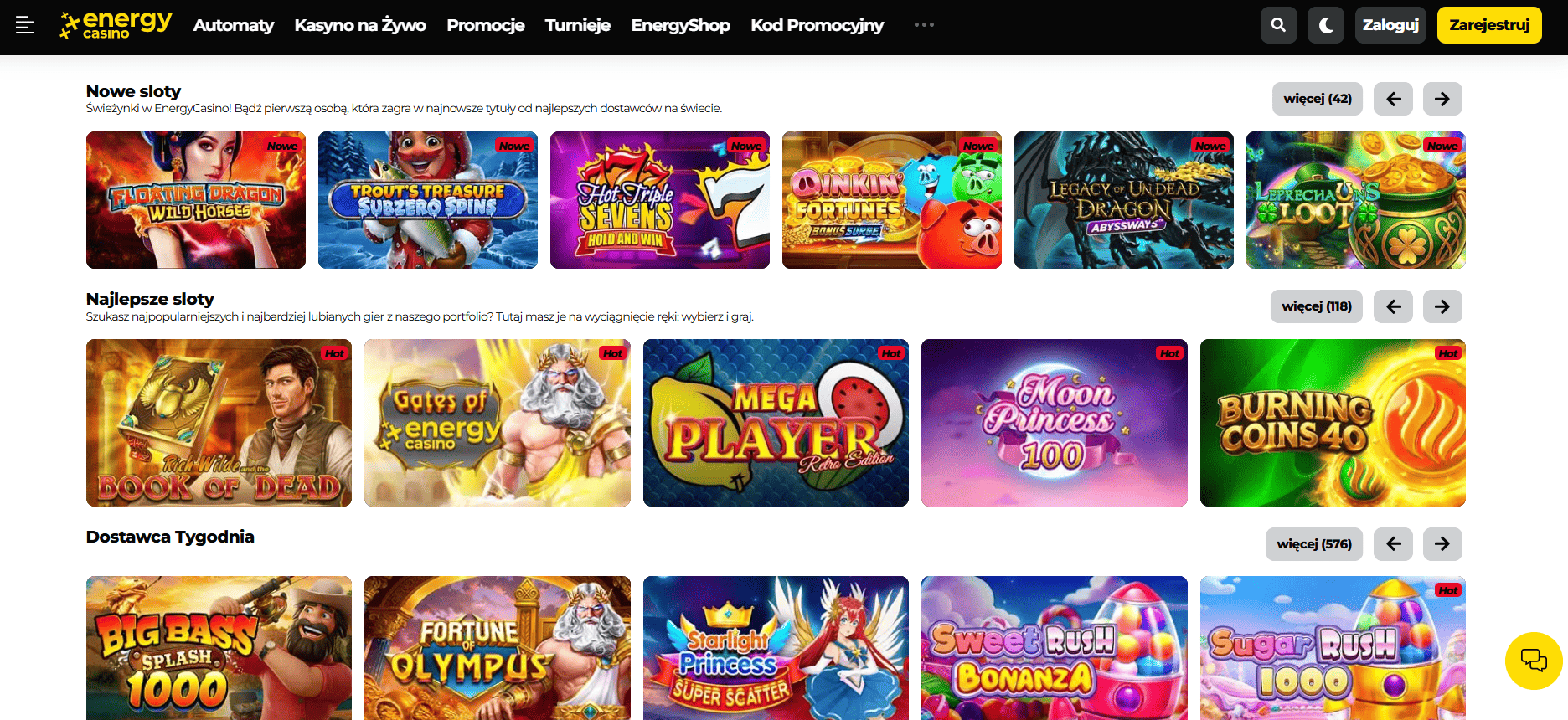 Bogaty asortyment gier w Energy Casino - automaty i kasyno na żywo